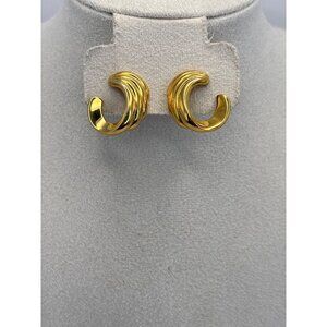 Monet Vintage Ribbed Swirl Gold Tone Pierced Earrings